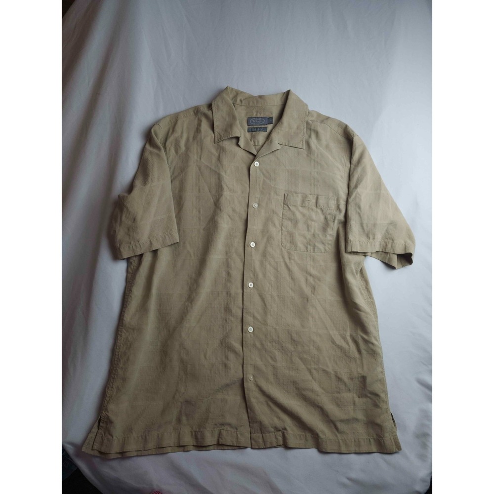 Talbots Button Down Shirt Mens XL Beige Silk Classic Short Sleeve Minimalist